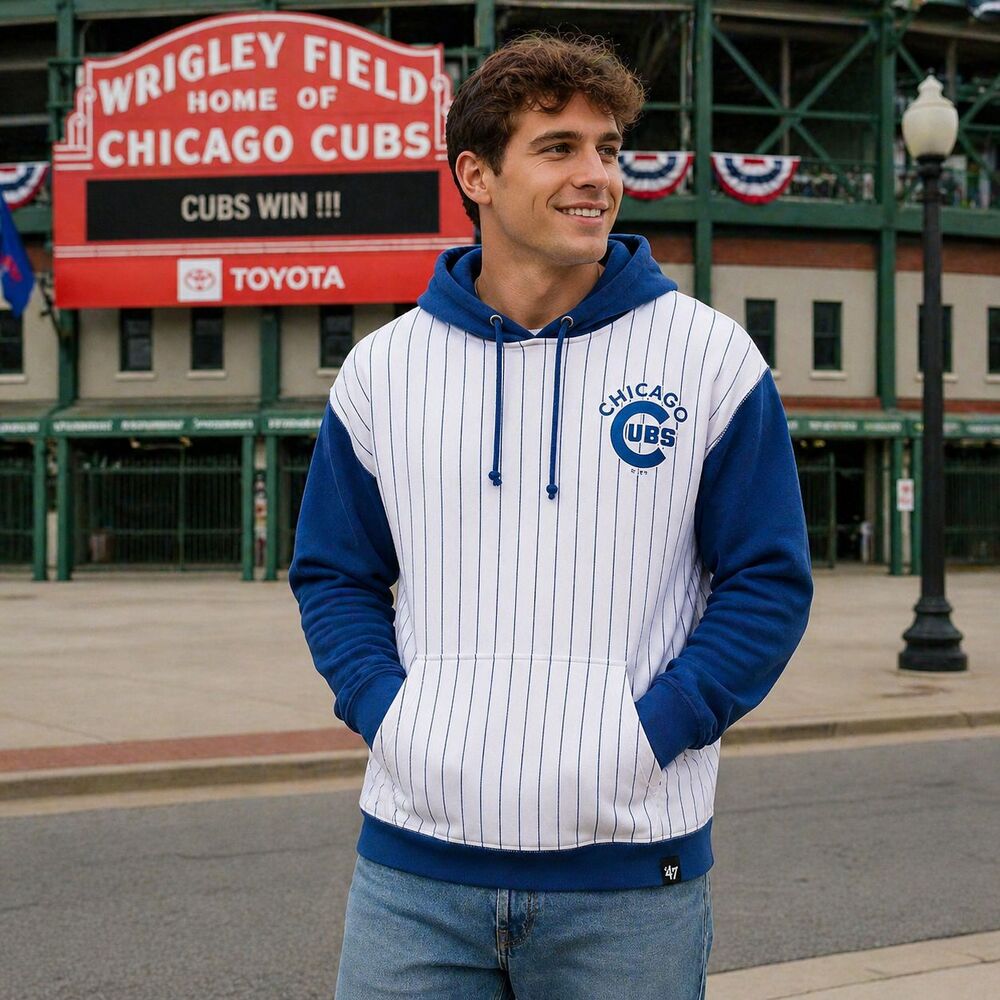 Chicago Cubs 47 Brand Hoodie M Pinstripe MLB Baseball Retro Fan Pullover Blue